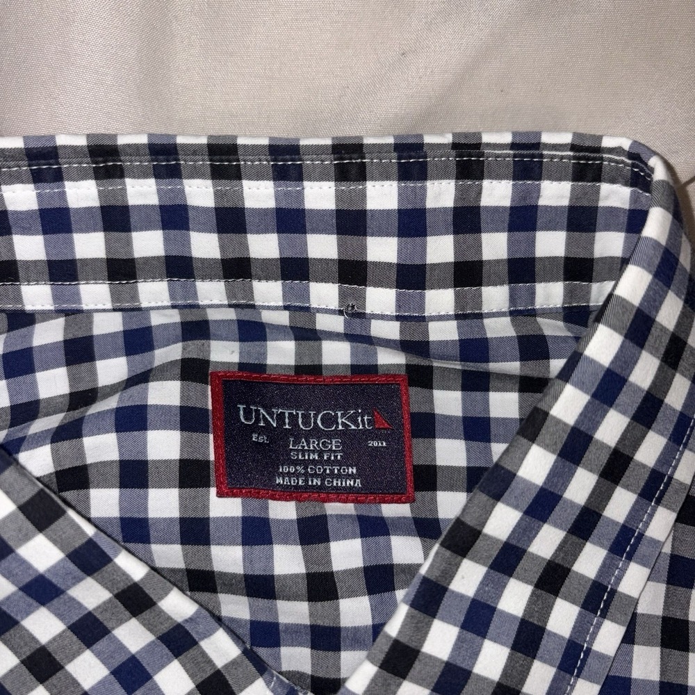 UNTUCKIT Button Down Shirt Mens Large Blue White Gingham Slim Fit Cotton UT35075 - Picture 3 of 9